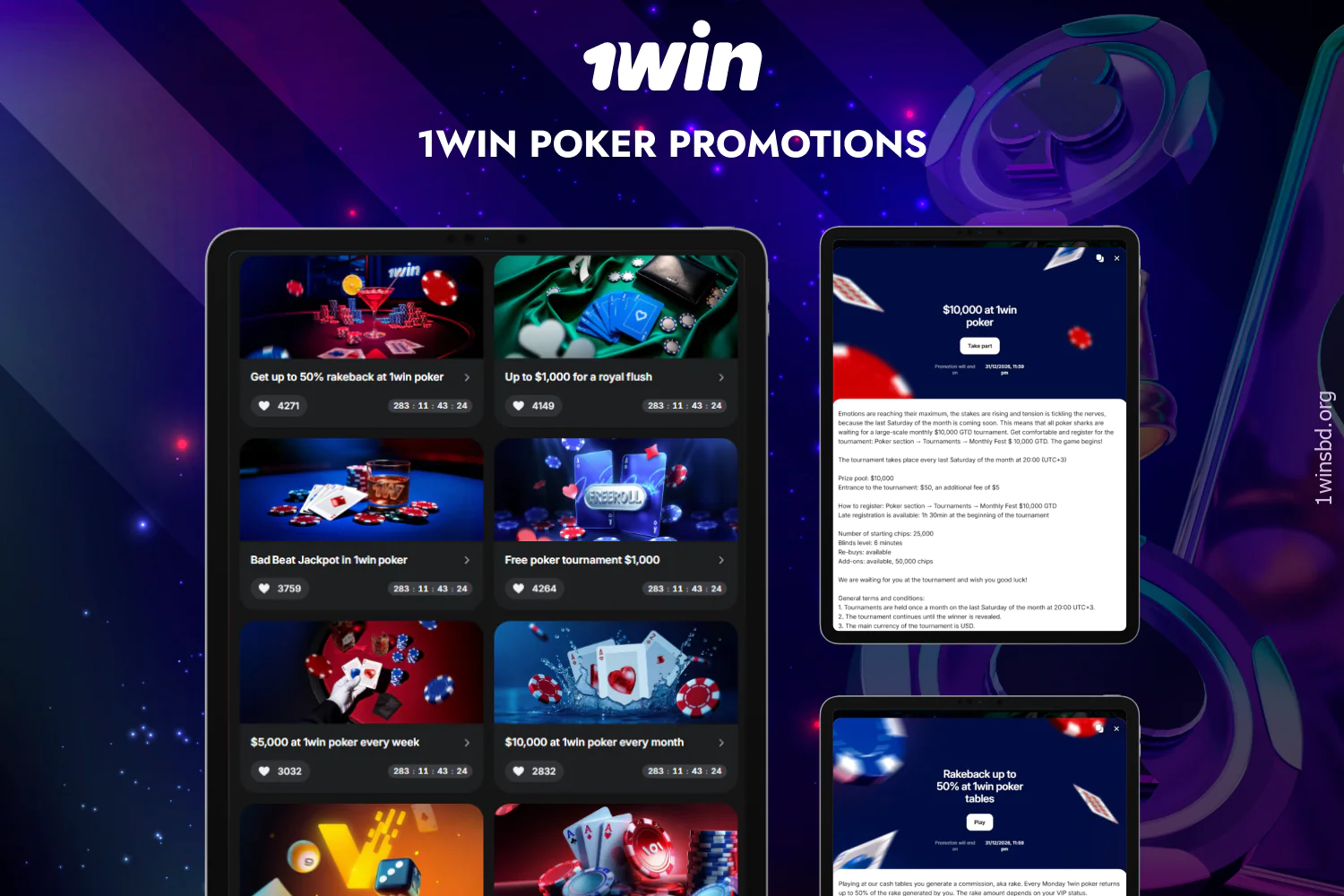 1win casino offers incentives for poker players such as 500% welcome offer and 50 % rakeback