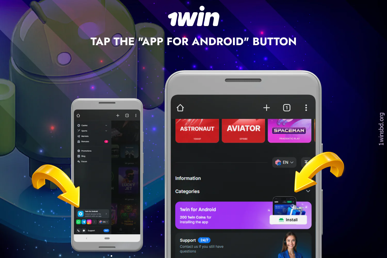 Start downloading the 1win APK file