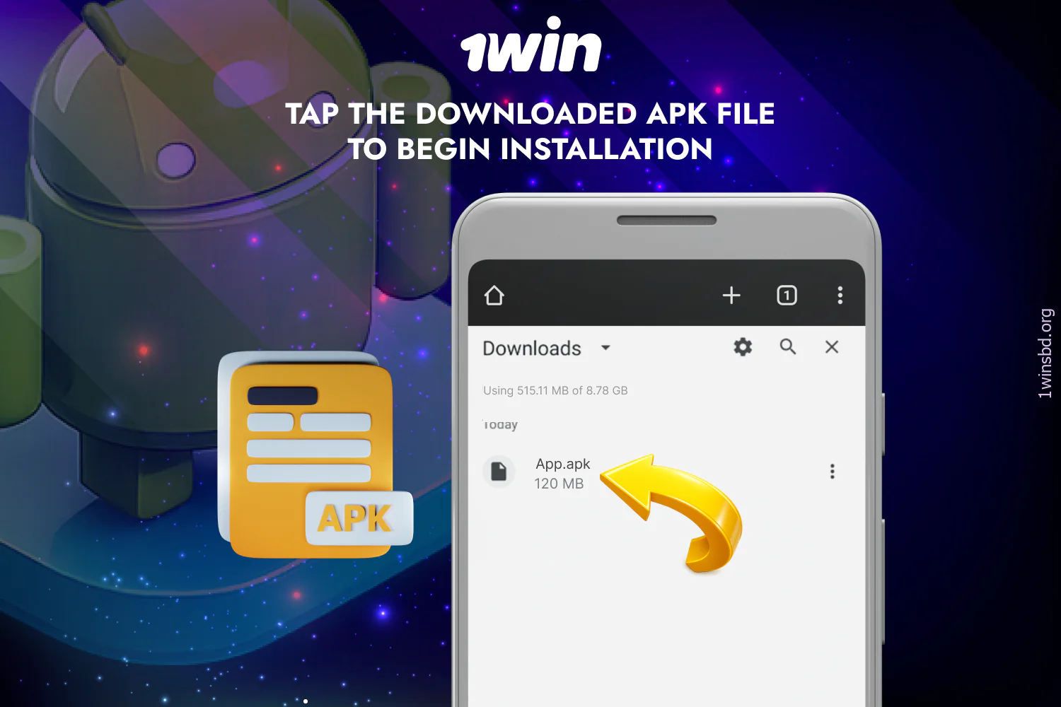 Tap on the downloaded APK file to begin the 1win app installation process