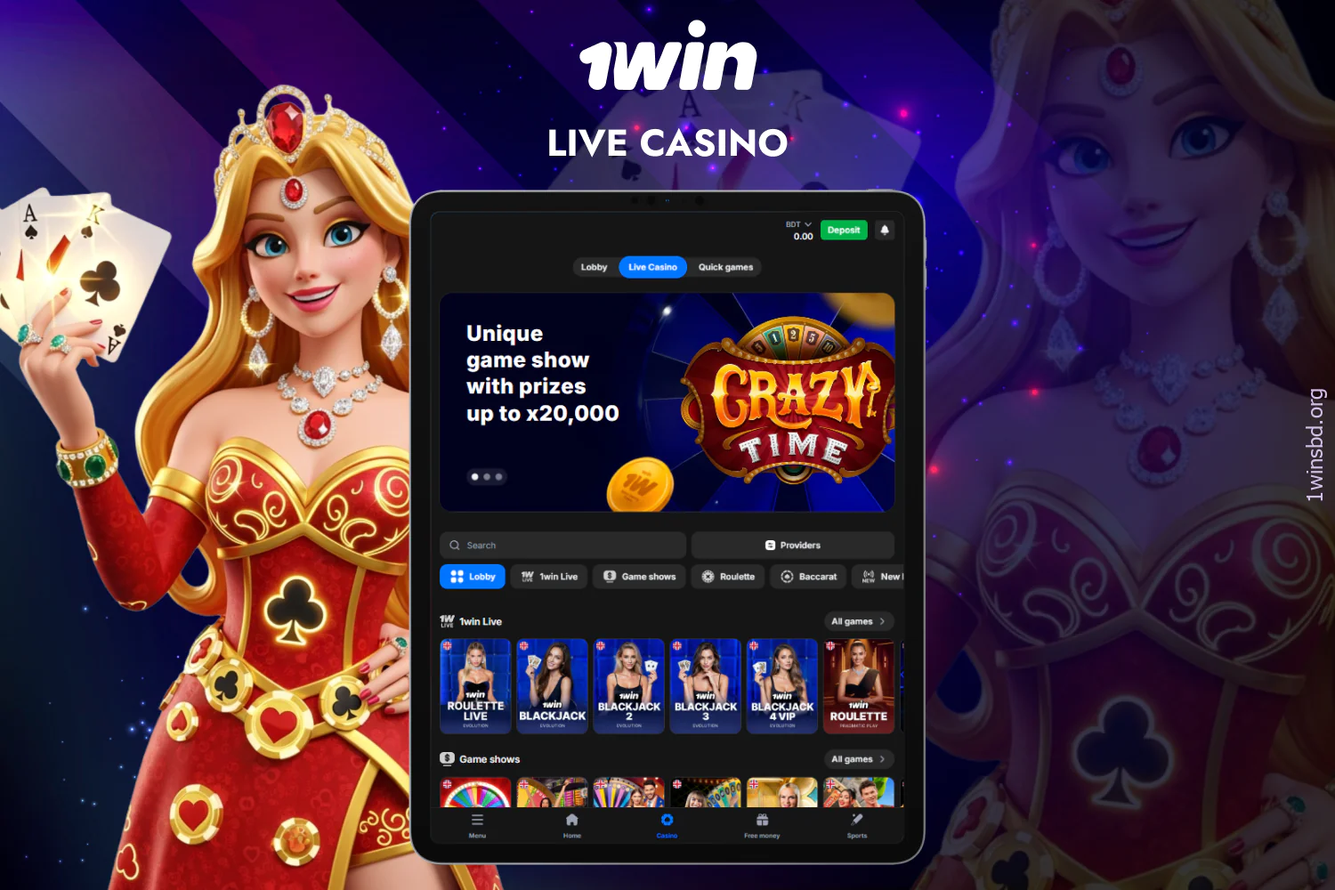 1win offers Bangladesh players a wide range of Live Dealers Casino software in the Live Casino section