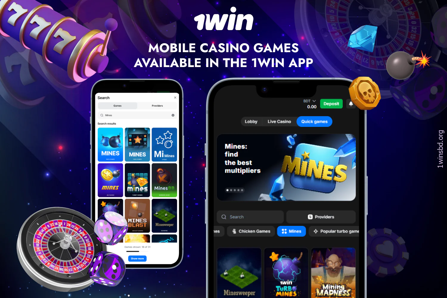 1win apps offer a wide range of casino games for users from Bangladesh