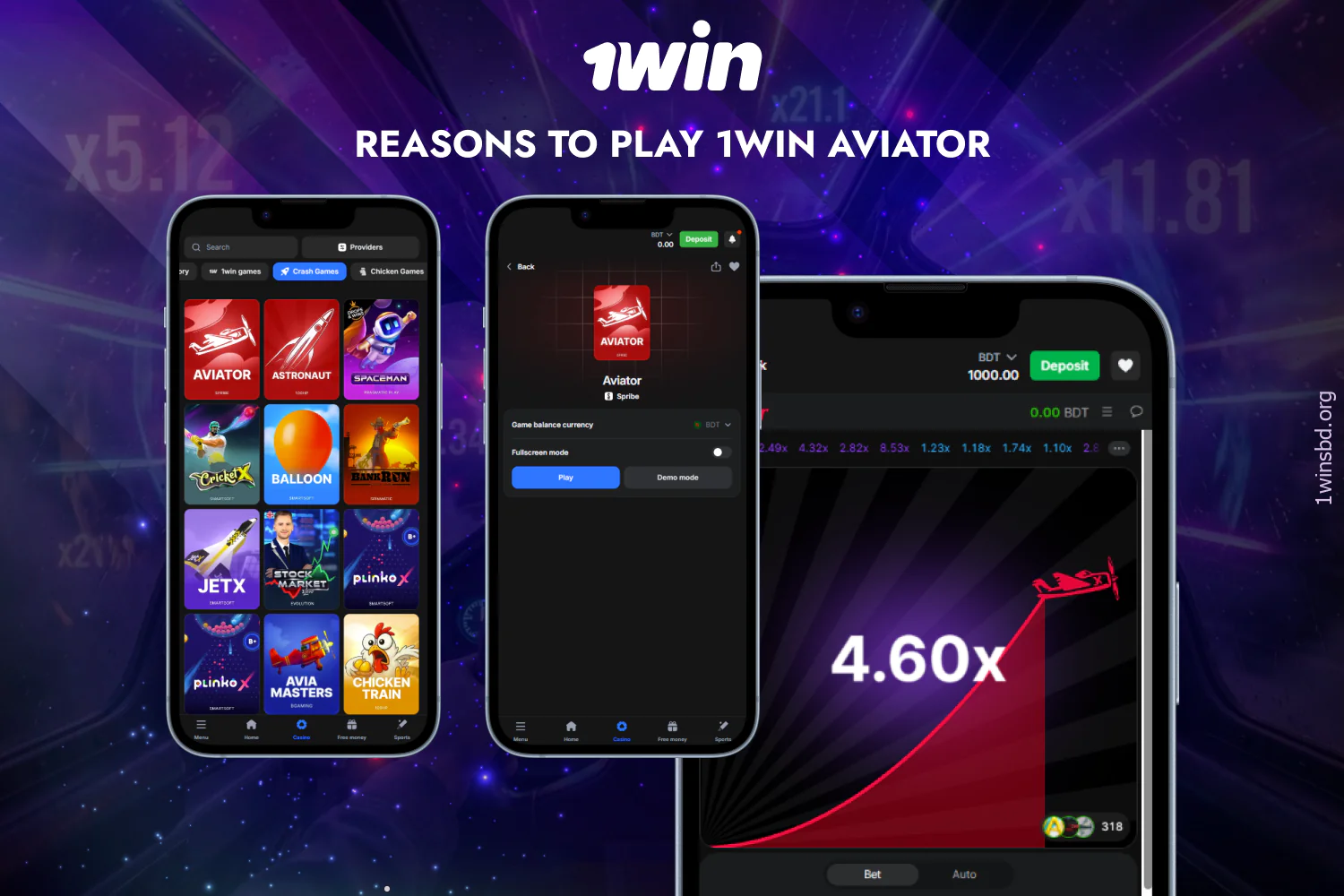 The reasons to play 1win aviator for players from Bangladesh are the simplicity of the game and the user-friendly interface