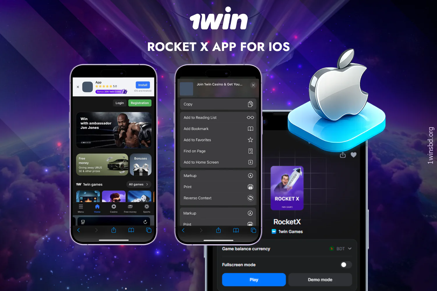 1win offers a free mobile app for iOS to play Rocket X