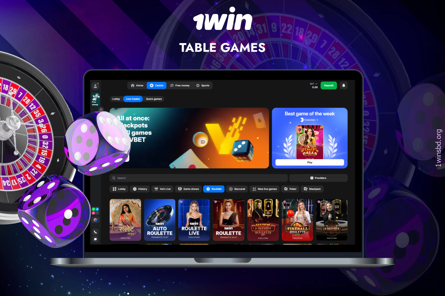 Table games are popular among 1win users from Bangladesh